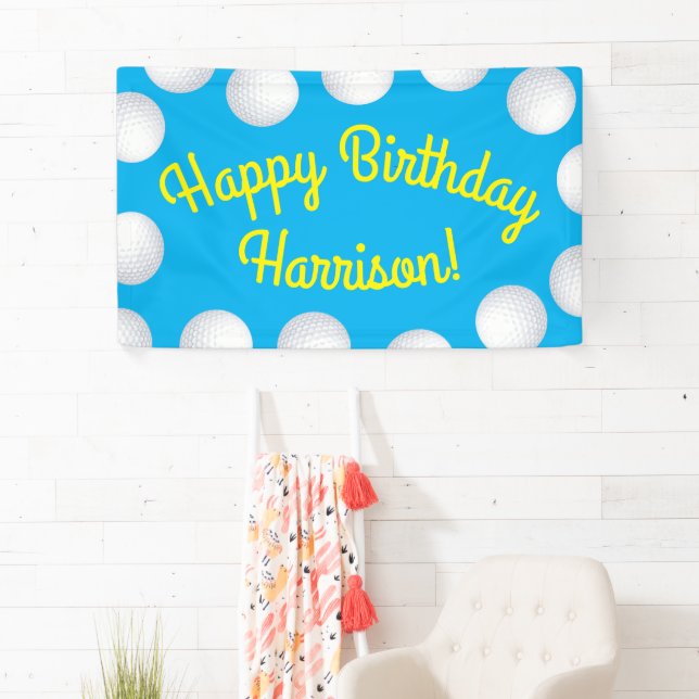 Mini Golf Balls Birthday Party Kids Blue Banner (Insitu)