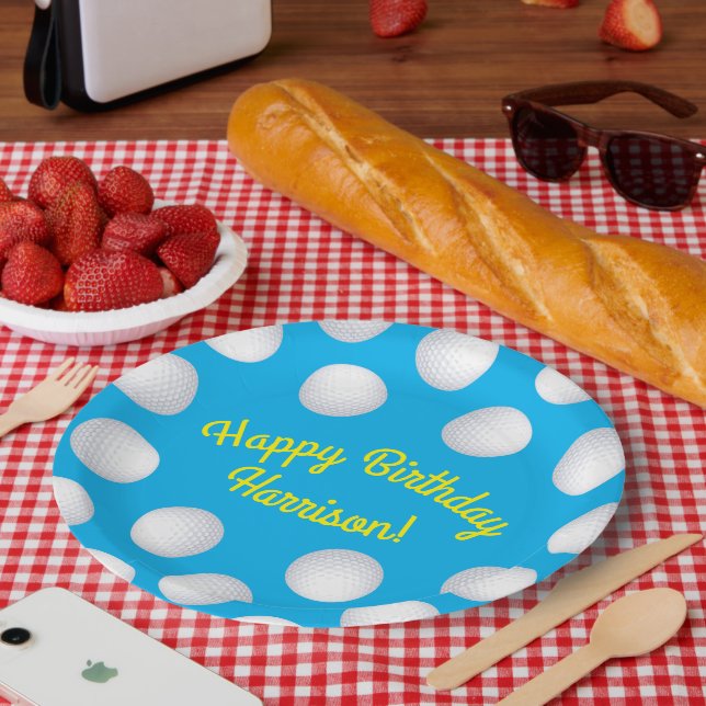 Mini Golf Balls Birthday Party Kids Blue Paper Plates (Picnic)