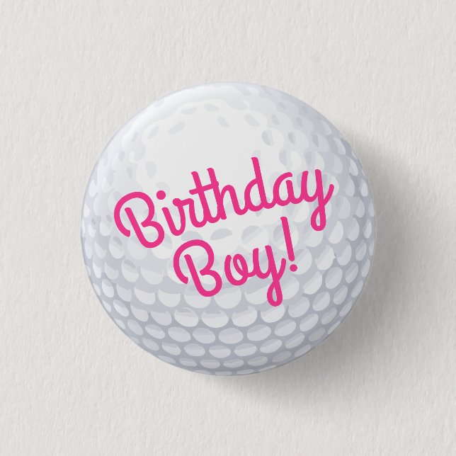 Mini Golf Balls Birthday Party Kids Pink Button (Front)