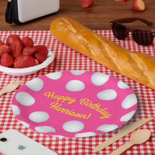 Mini Golf Balls Birthday Party Kids Pink Paper Plates