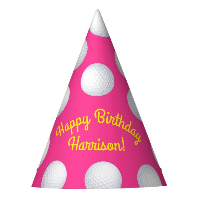 Mini Golf Balls Birthday Party Kids Pink Party Hat (Front)