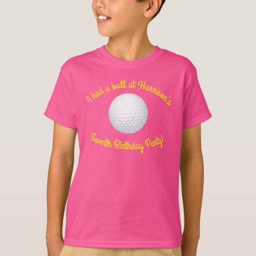 Mini Golf Balls Birthday Party Kids Pink T_Shirt