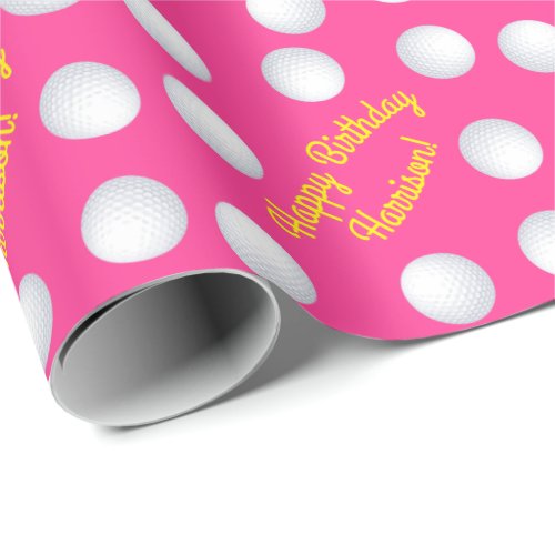 Mini Golf Balls Birthday Party Kids Pink Wrapping Paper