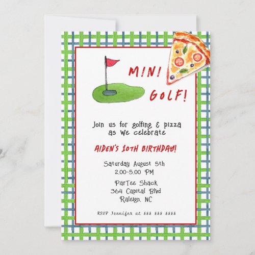 Mini Golf  Pizza Kid Birthday party Invitation