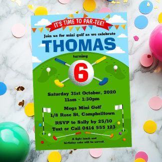 Mini Golf Putt Putt Boys Birthday Party Invitation