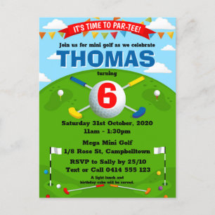 Mini Golf Putt Putt Boys Birthday Party Invitation Postcard