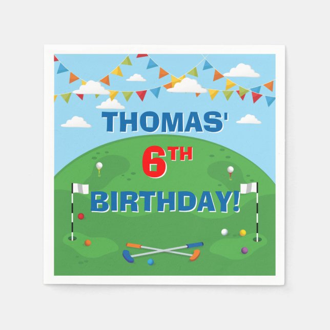 Mini Golf Putt Putt Boys Birthday Party Napkins (Front)