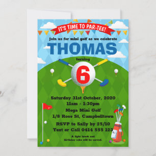 Mini Golf Putt Putt Cartoon Birthday Party Invitation