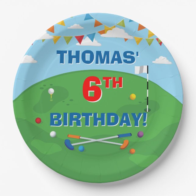 Mini Golf Putt Putt Kids Birthday Party Paper Plates (Front)