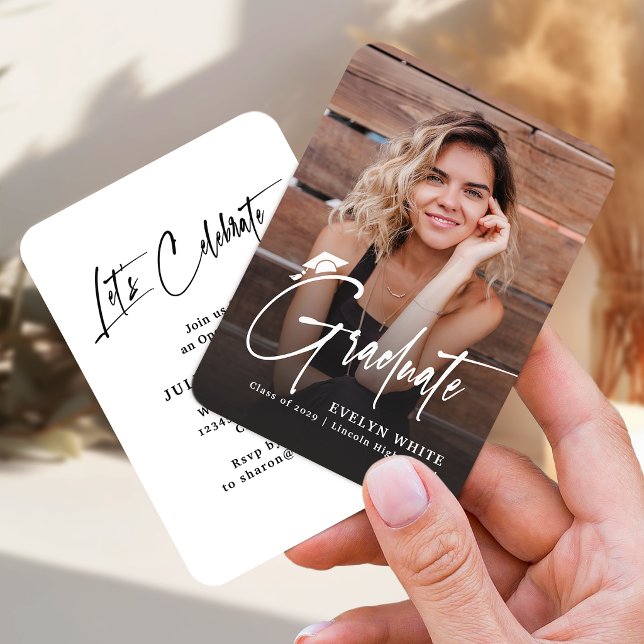 Mini Grad Cap Script Photo Graduation Invite (Mini Grad Cap Script Photo Graduation Invite)