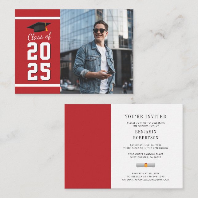 Mini Graduation 2026 Red Photo Party Invitation (Front/Back)