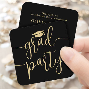 Mini Graduation Party Invitation Black & Gold Card
