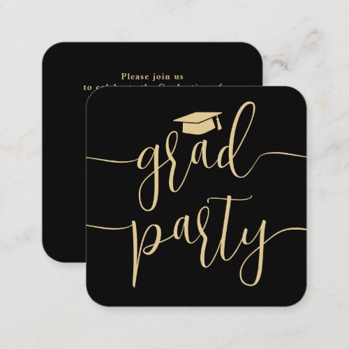 Mini Graduation Party Invitation Black  Gold Card