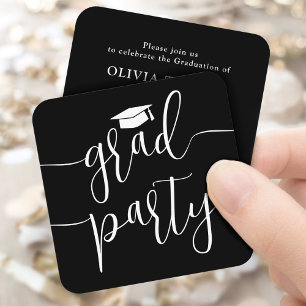 Mini Graduation Party Invitation Black White Card