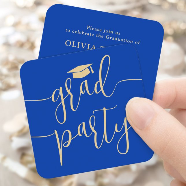 Mini Graduation Party Invitation Blue & Gold Card (Creator Uploaded)