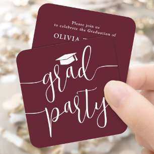 Mini Graduation Party Invitation Maroon White Card