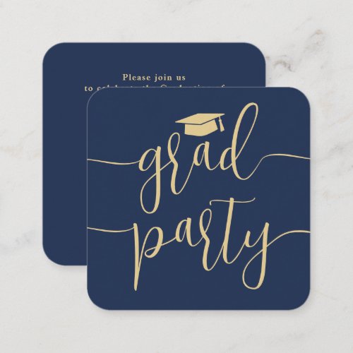 Mini Graduation Party Invitation Navy  Gold Card