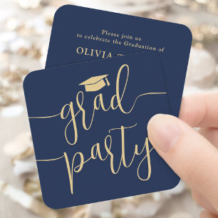 Mini Graduation Party Invitation Navy & Gold Card