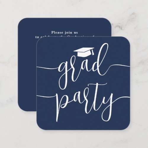Mini Graduation Party Invitation Navy  White Card