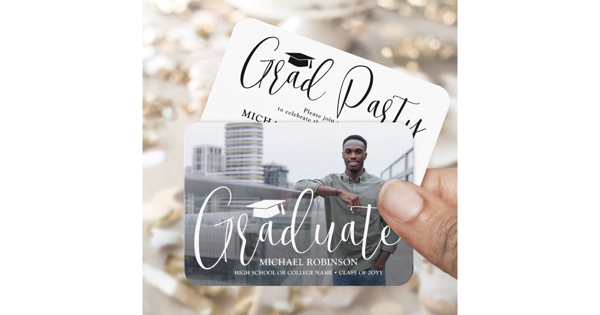 Mini Graduation Party Modern Photo Invitation Card | Zazzle