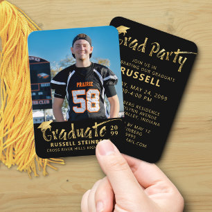 Mini Graduation Party Photo Black Gold Invitation