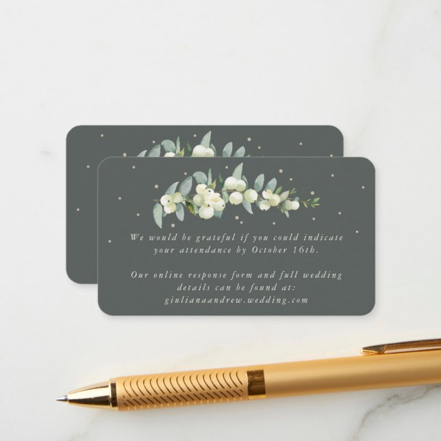 Mini Gray Green Snowberry+Eucalyptus Online RSVP Enclosure Card (Front/Back In Situ)