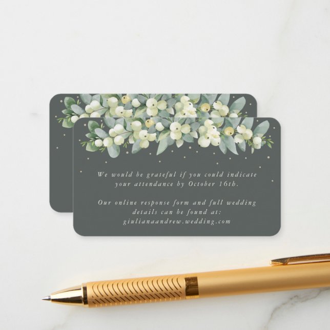 Mini Gray Green Snowberry+Eucalyptus Online RSVP Enclosure Card (Front/Back In Situ)