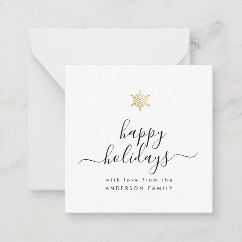 Mini Happy Holidays Elegant Script Gold Snowflake Note Card