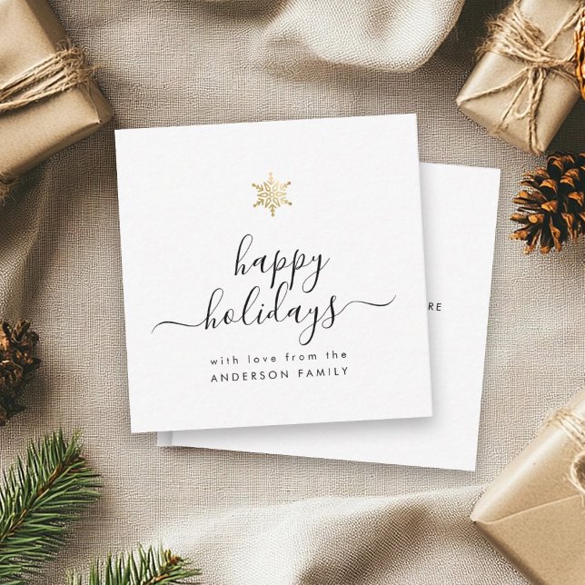 Mini Happy Holidays Elegant Script Gold Snowflake Note Card (Creator Uploaded)