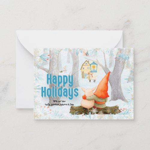 MINI  Happy Holidays Forest Tomte Gnome Piglet Note Card
