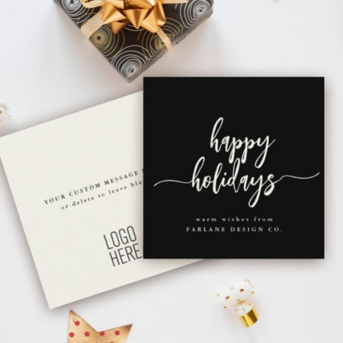 Mini Happy Holidays Modern Script Business Logo Note Card