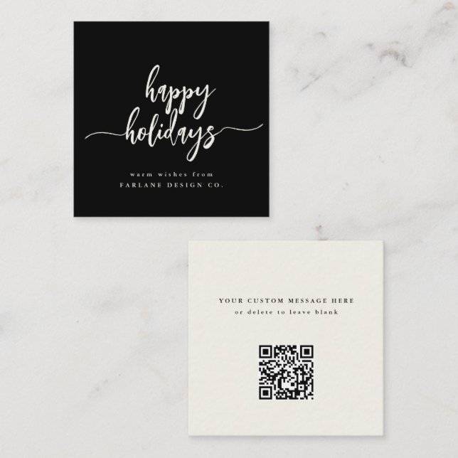 Mini Happy Holidays Modern Script Business QR code Note Card (Front/Back)