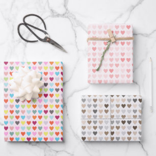 Mini Hearts Pink Pastel and Neutral Wrapping Paper Sheets