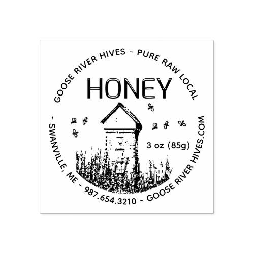 Mini Honey Label Rubber Stamp with Hive and Bees