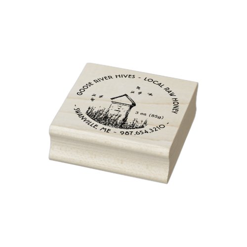 Mini Honey Label Rubber Stamp with Hive and Bees