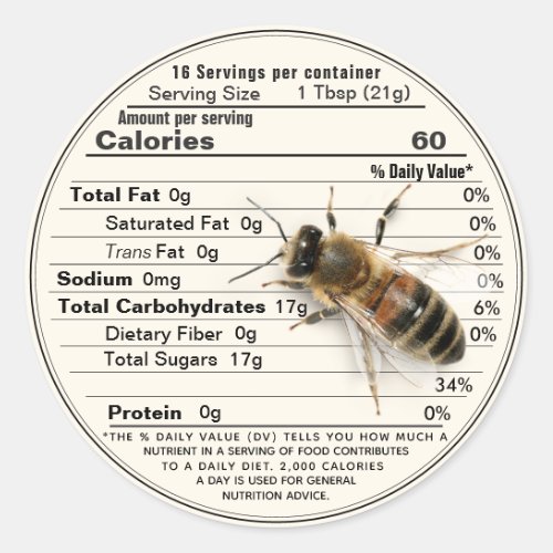 Mini Honey Lid Label Ivory Nutrition Fact with Bee
