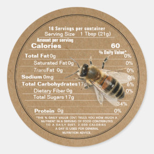 Mini Honey Lid Label Kraft Nutrition Fact with Bee