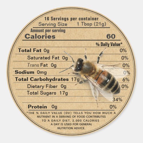 Mini Honey Lid Label Kraft Nutrition Fact with Bee