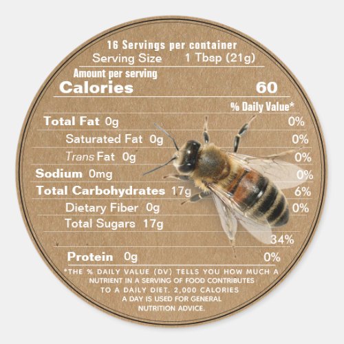 Mini Honey Lid Label Kraft Nutrition Fact with Bee