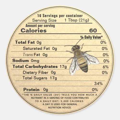 Mini Honey Lid Label Kraft Nutrition Fact with Bee