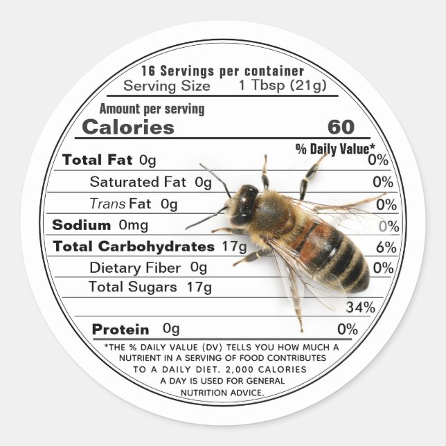 Mini Honey Lid Label White Nutrition Fact with Bee (Front)