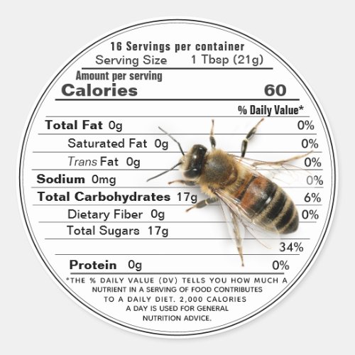 Mini Honey Lid Label White Nutrition Fact with Bee