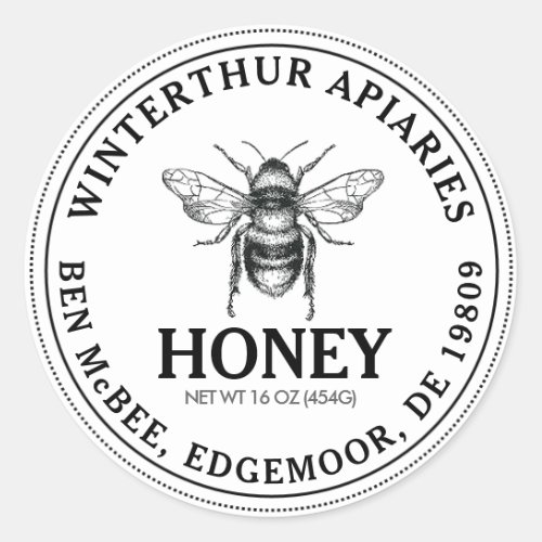 Mini Honey Mason Jar Lid Label with Bee on White