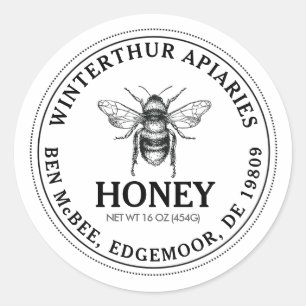 Mini Honey Mason Jar Lid Label with Bee on White