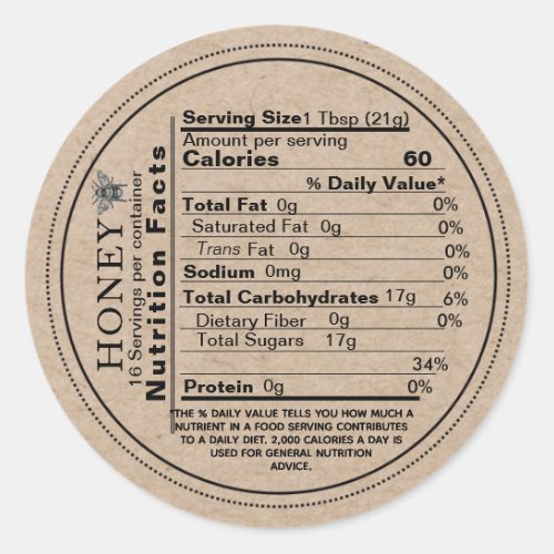 Mini Honey Nutrition Facts Kraft Label Vintage Bee