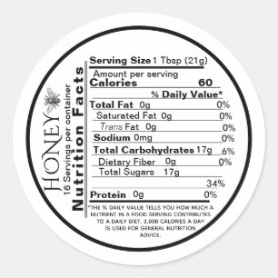 mini Honey Nutrition Facts Round Label Bee