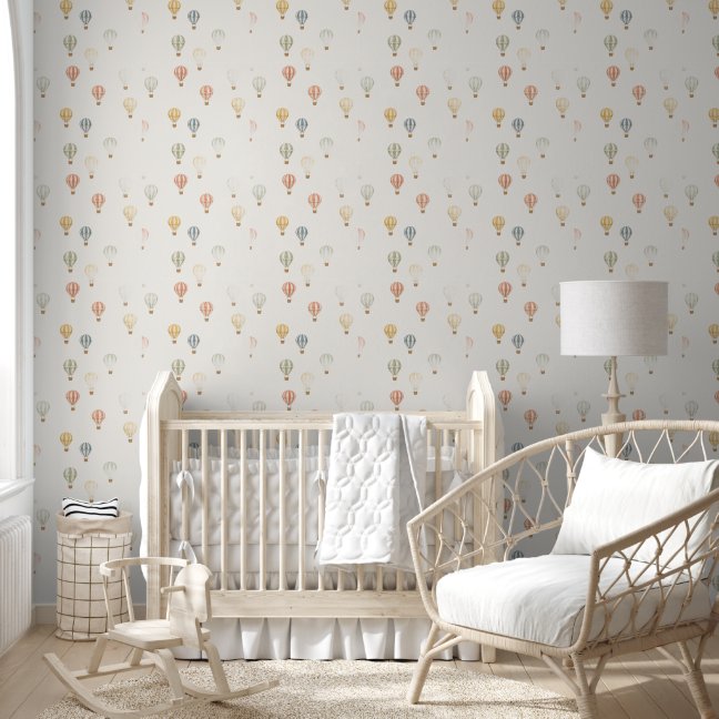 Mini Hot Air Balloon Pattern in Soft Pastel Tones Wallpaper