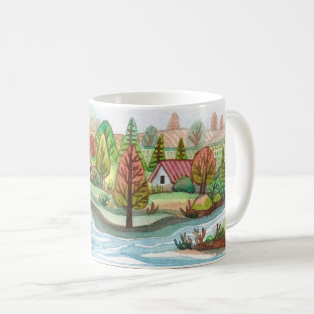 Mini Island Cottage Lakescape Coffee Mug (Front Right)