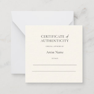 Mini Ivory Certificate of Authenticity for Art Note Card