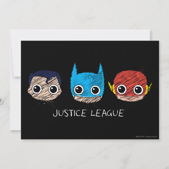 Mini Justice League Heads Sketch Invitation (Front)